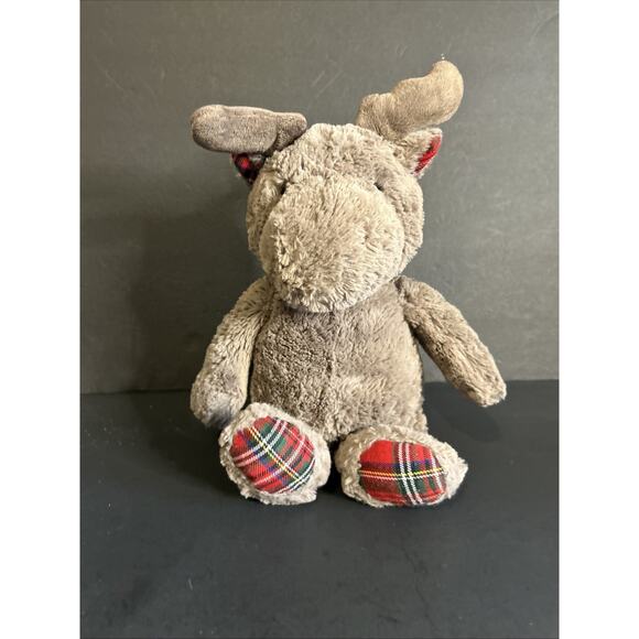Cloud B Moose Plush Christmas Red Green Plaid Feet and Ears Soft Floppy 15" Tall - Picture 1 of 4